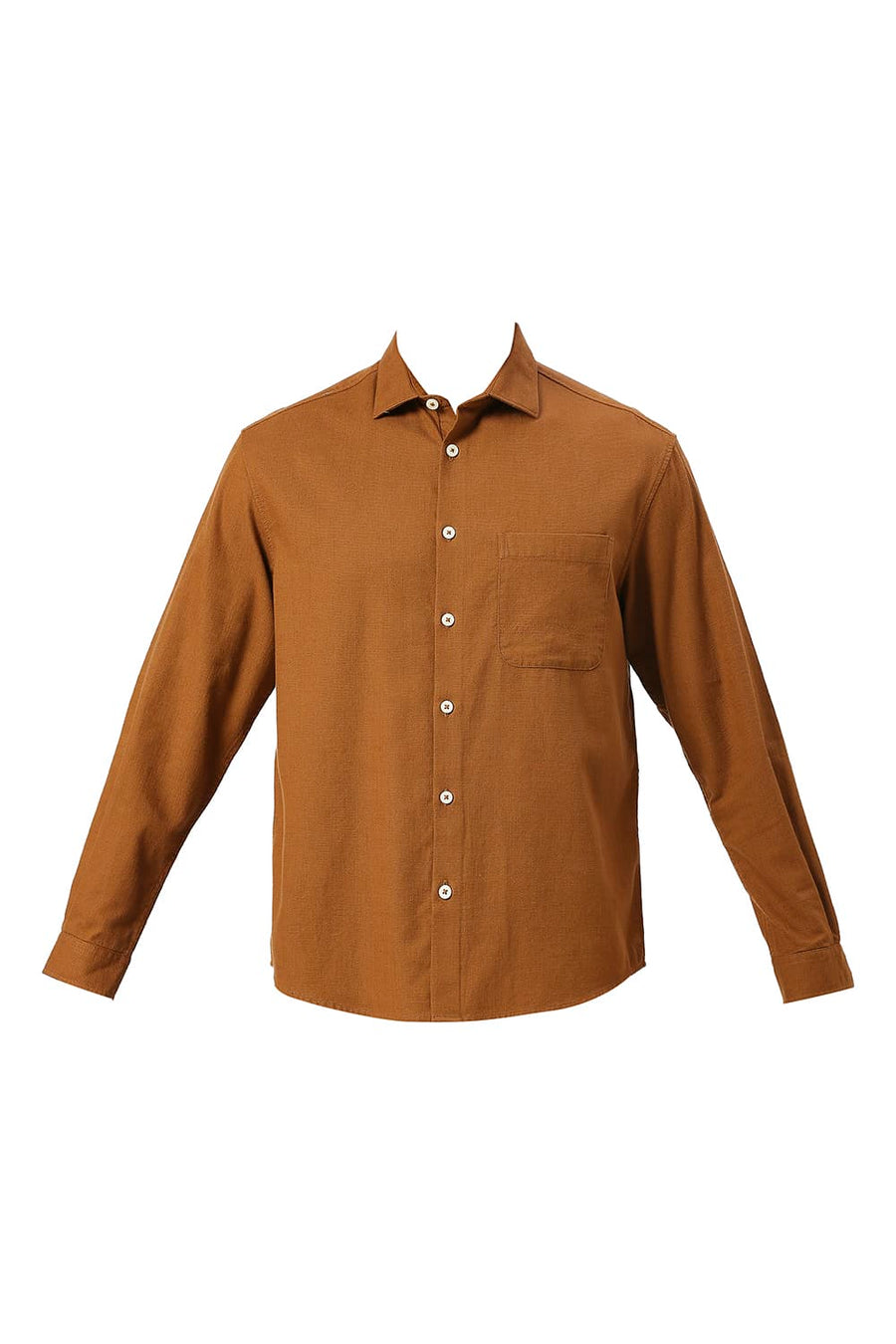 BASICS RELAXED FIT NUTHATCH KHAKI COTTON HOPSACK SLUB DOBBY SHIRT