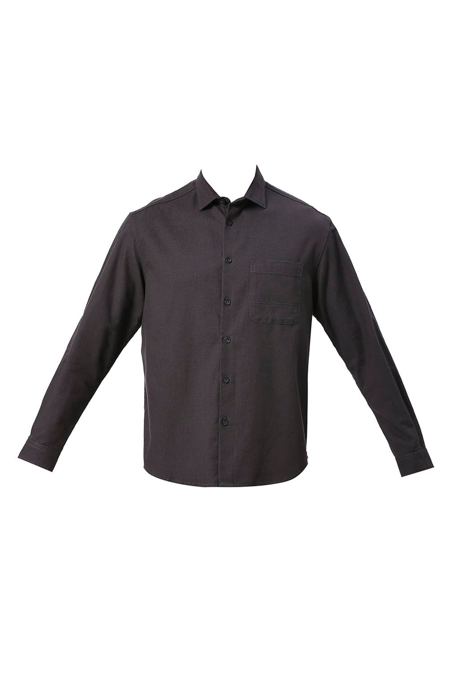 BASICS RELAXED FIT ASPHALT GREY COTTON HOPSACK SLUB DOBBY SHIRT