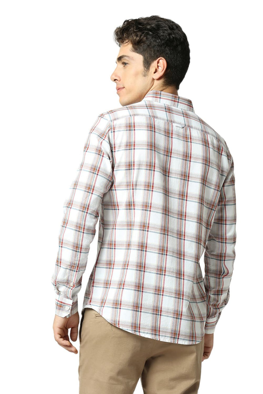 BASICS SLIM FIT BRIGHT WHITE COTTON TWILL CHECKS SHIRT