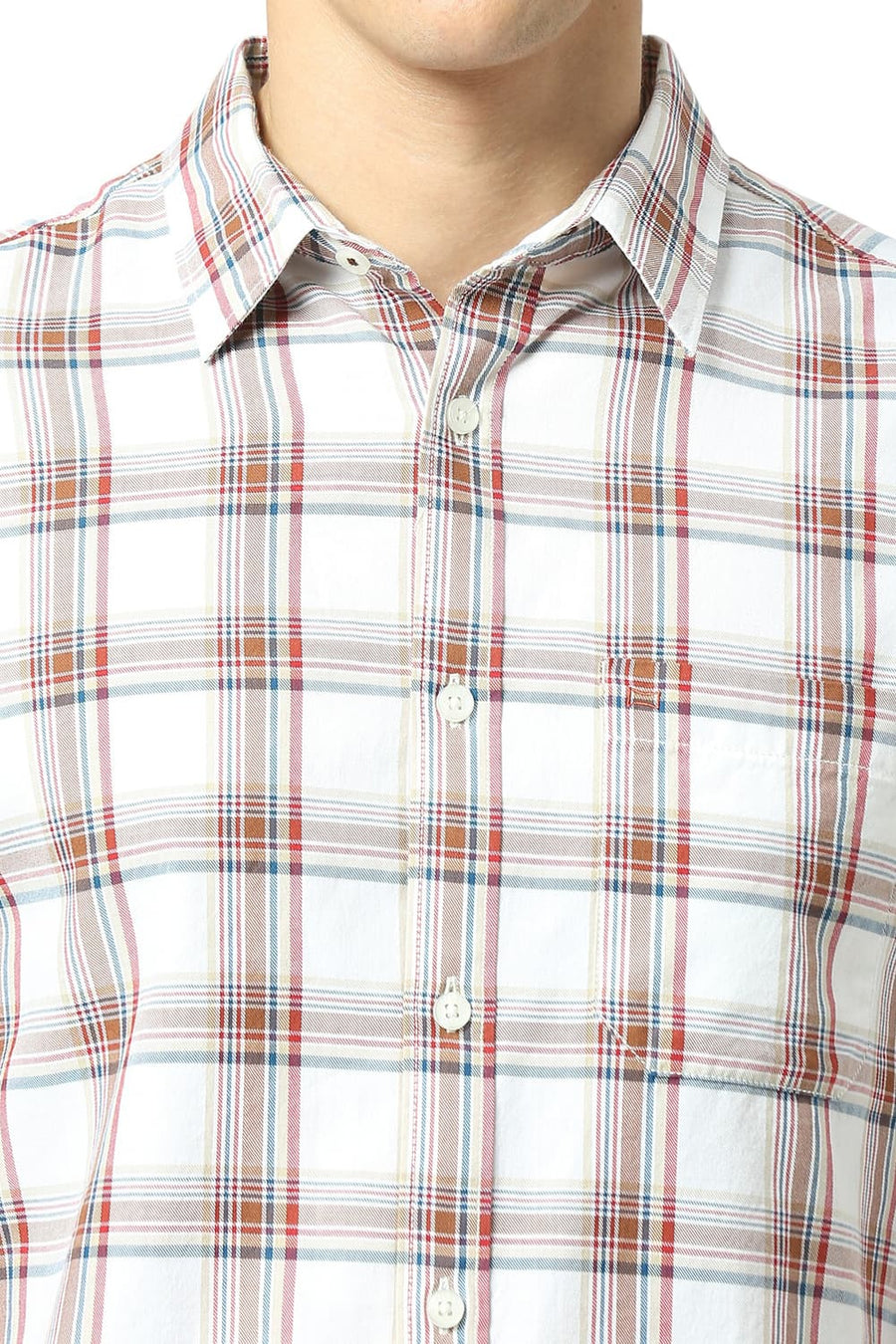 BASICS SLIM FIT BRIGHT WHITE COTTON TWILL CHECKS SHIRT