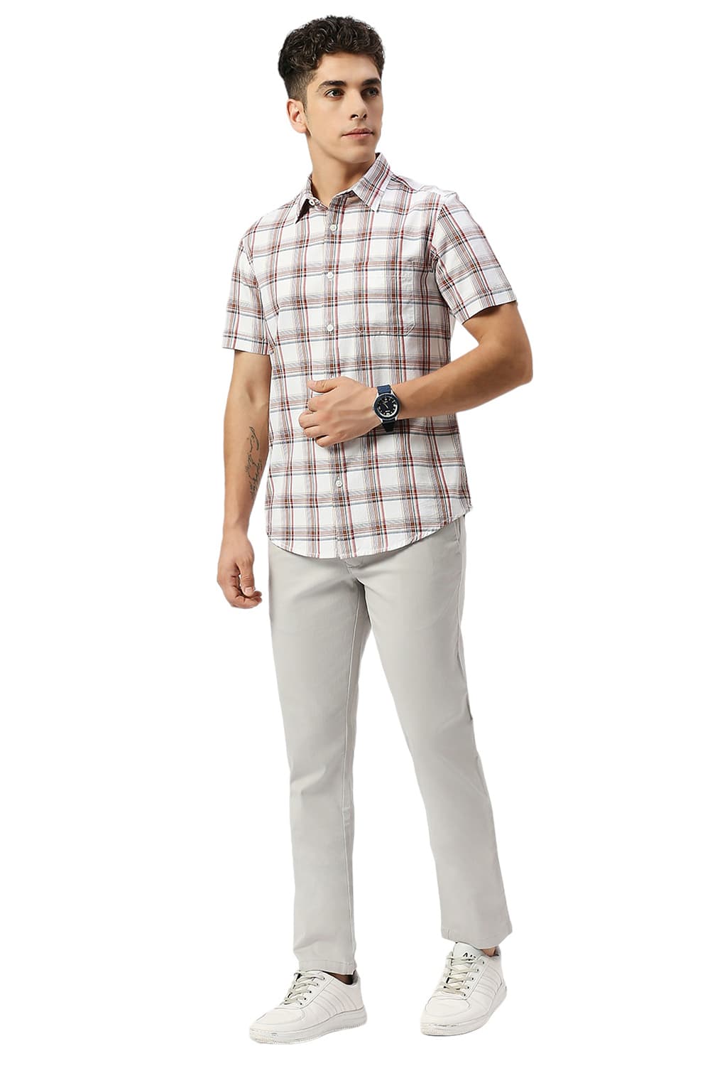 SLIM FIT COTTON TWILL CHECKS HALFSLEEVES SHIRT