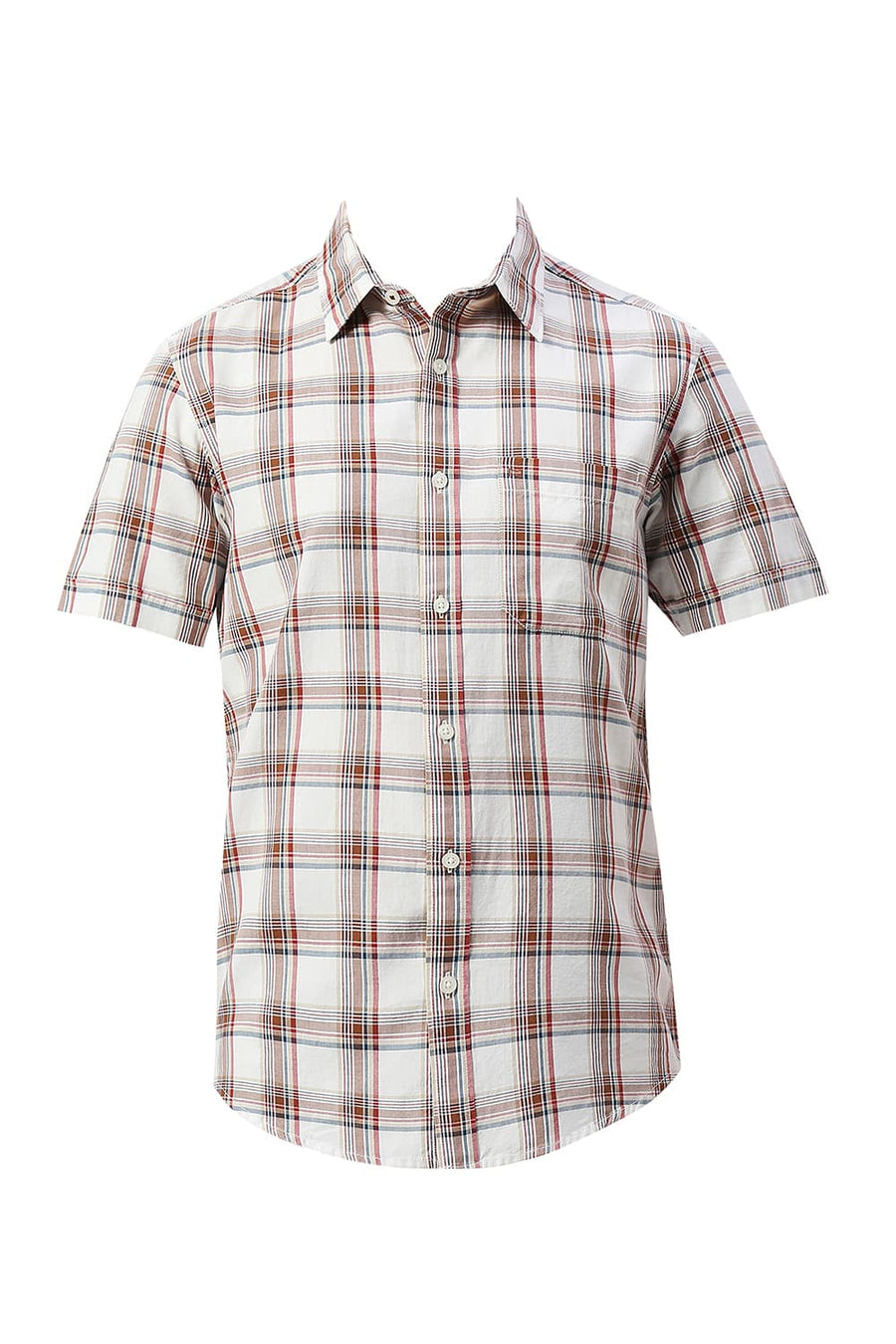 BASICS SLIM FIT BRIGHT WHITE COTTON TWILL CHECKS HALFSLEEVES SHIRT