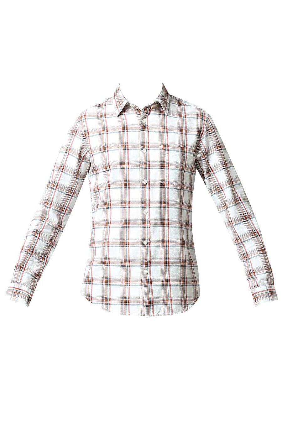 BASICS SLIM FIT BRIGHT WHITE COTTON TWILL CHECKS SHIRT