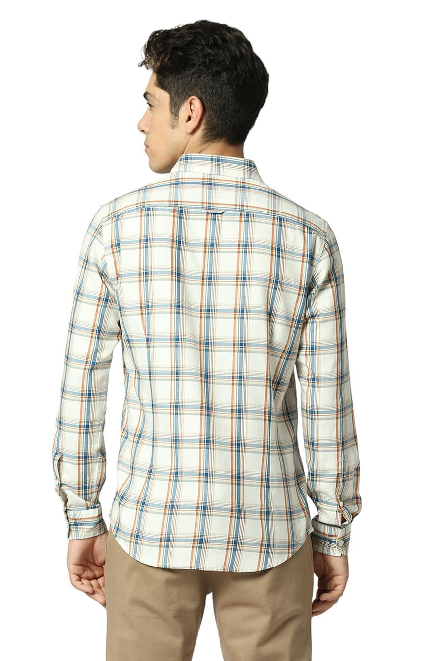 BASICS SLIM FIT MARSHMELLOW BEIGE COTTON TWILL CHECKS SHIRT