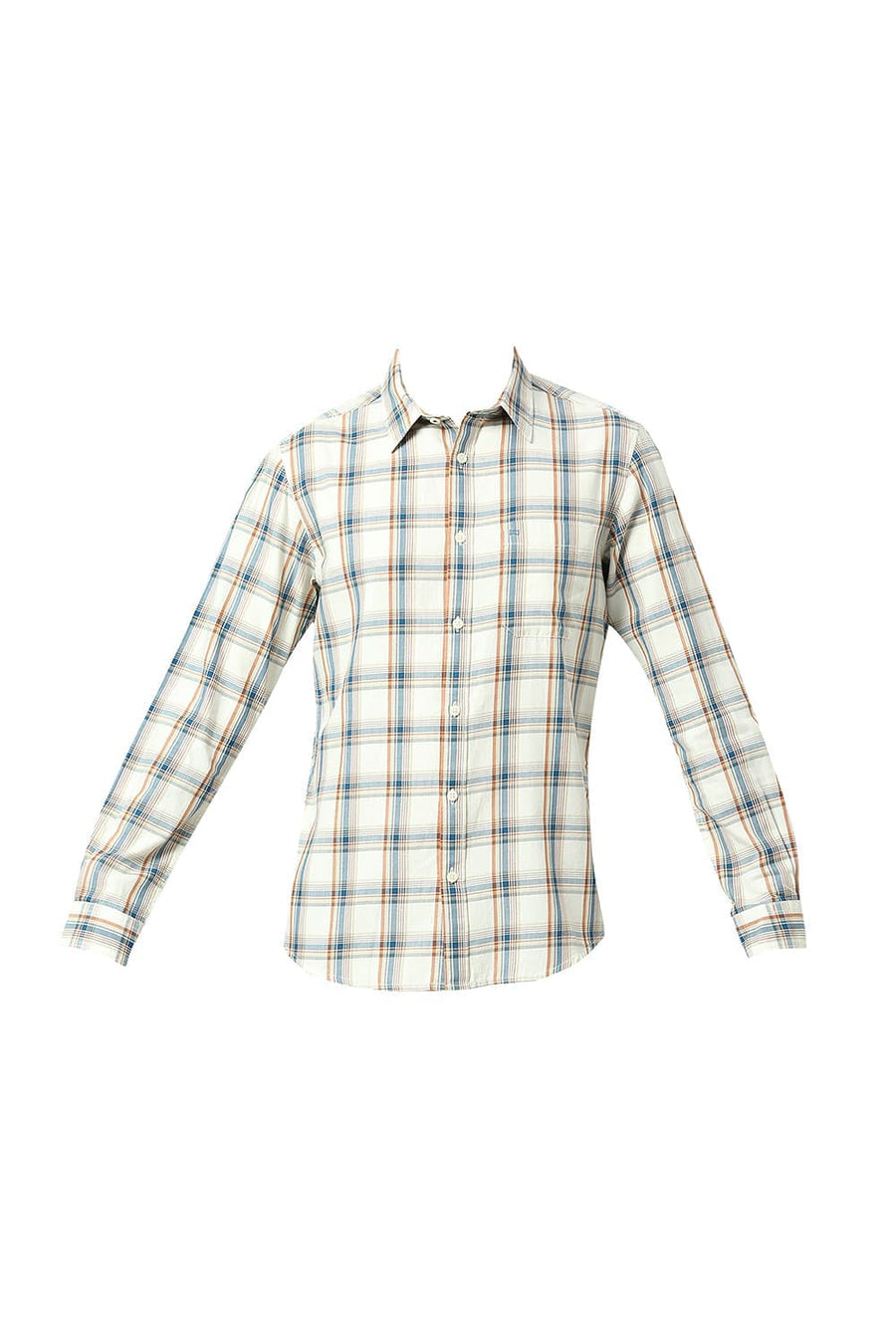 BASICS SLIM FIT MARSHMELLOW BEIGE COTTON TWILL CHECKS SHIRT