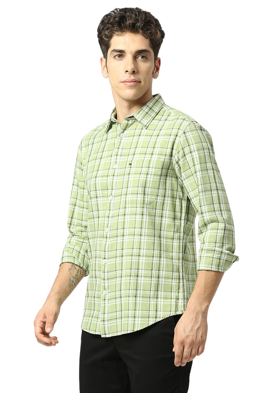 SLIM FIT COTTON TWILL CHECKS SHIRT