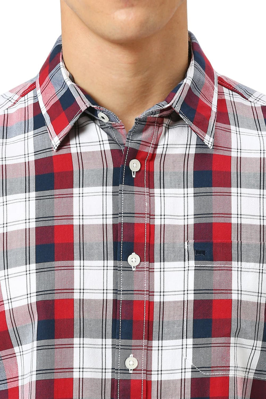 BASICS SLIM FIT MERLOT RED COTTON TWILL CHECKS SHIRT