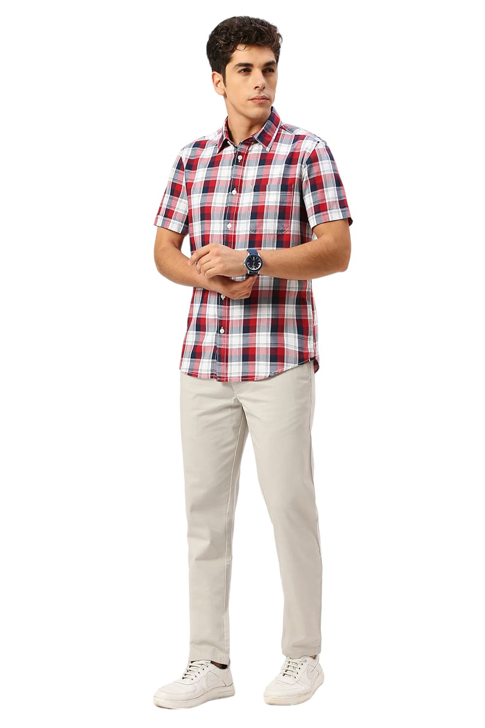 SLIM FIT COTTON TWILL CHECKS HALFSLEEVES SHIRT