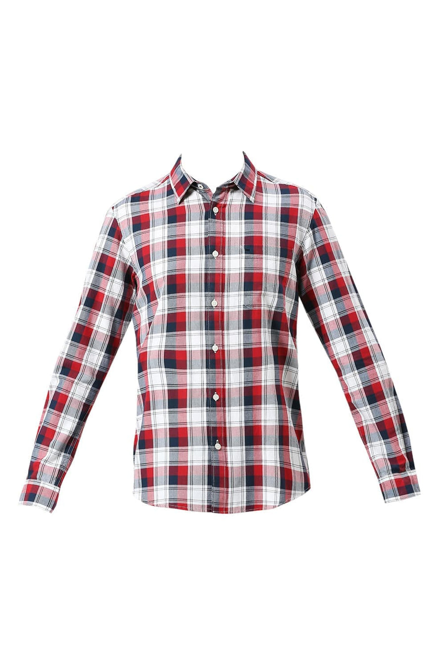 BASICS SLIM FIT MERLOT RED COTTON TWILL CHECKS SHIRT