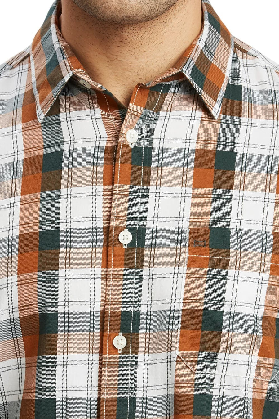 BASICS SLIM FIT GINGER BROWN COTTON TWILL CHECKS SHIRT
