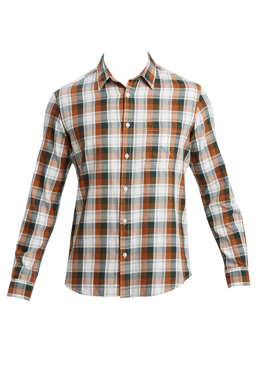 BASICS SLIM FIT GINGER BROWN COTTON TWILL CHECKS SHIRT