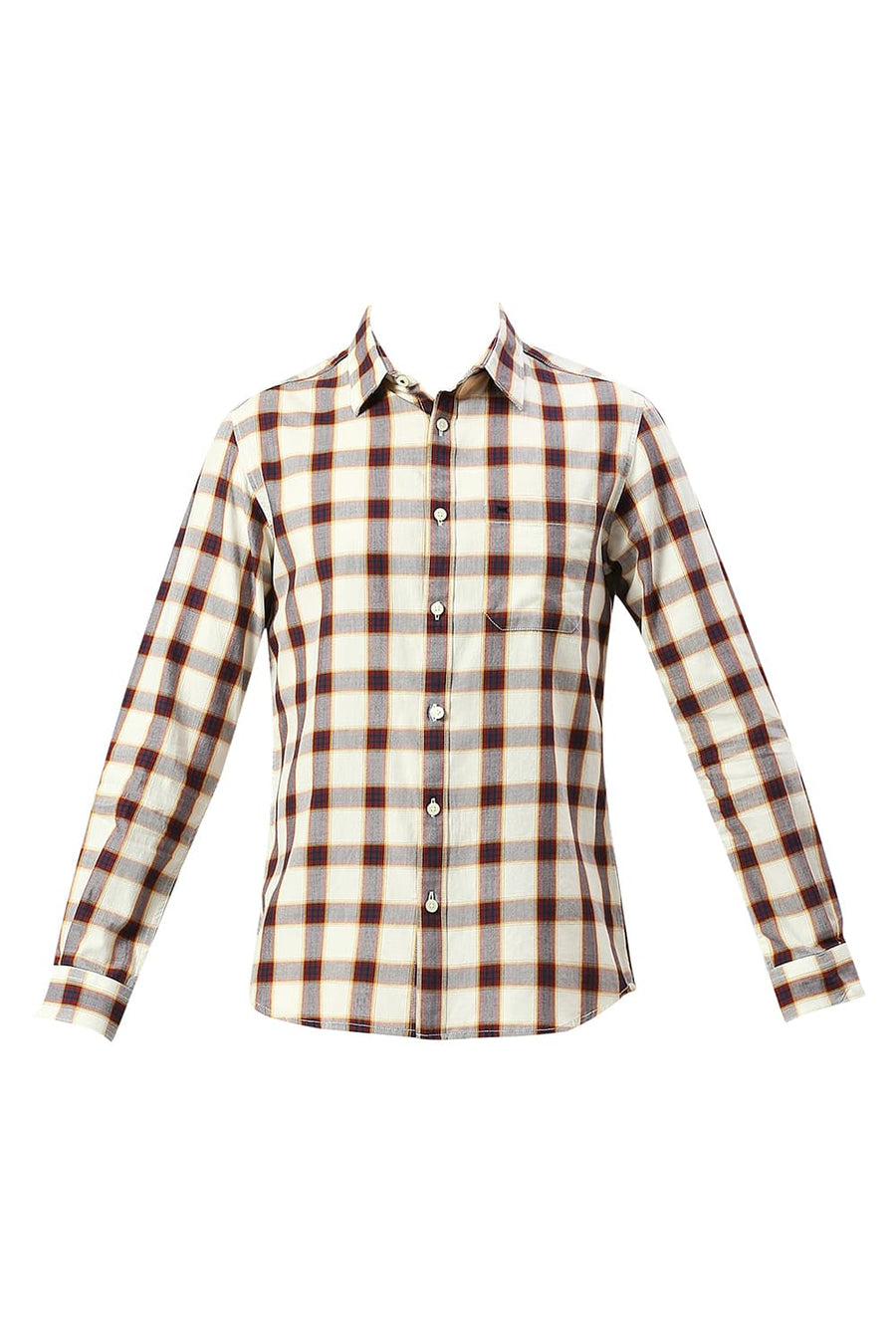 BASICS SLIM FIT BIRCH BEIGE COTTON TWILL CHECKS SHIRT