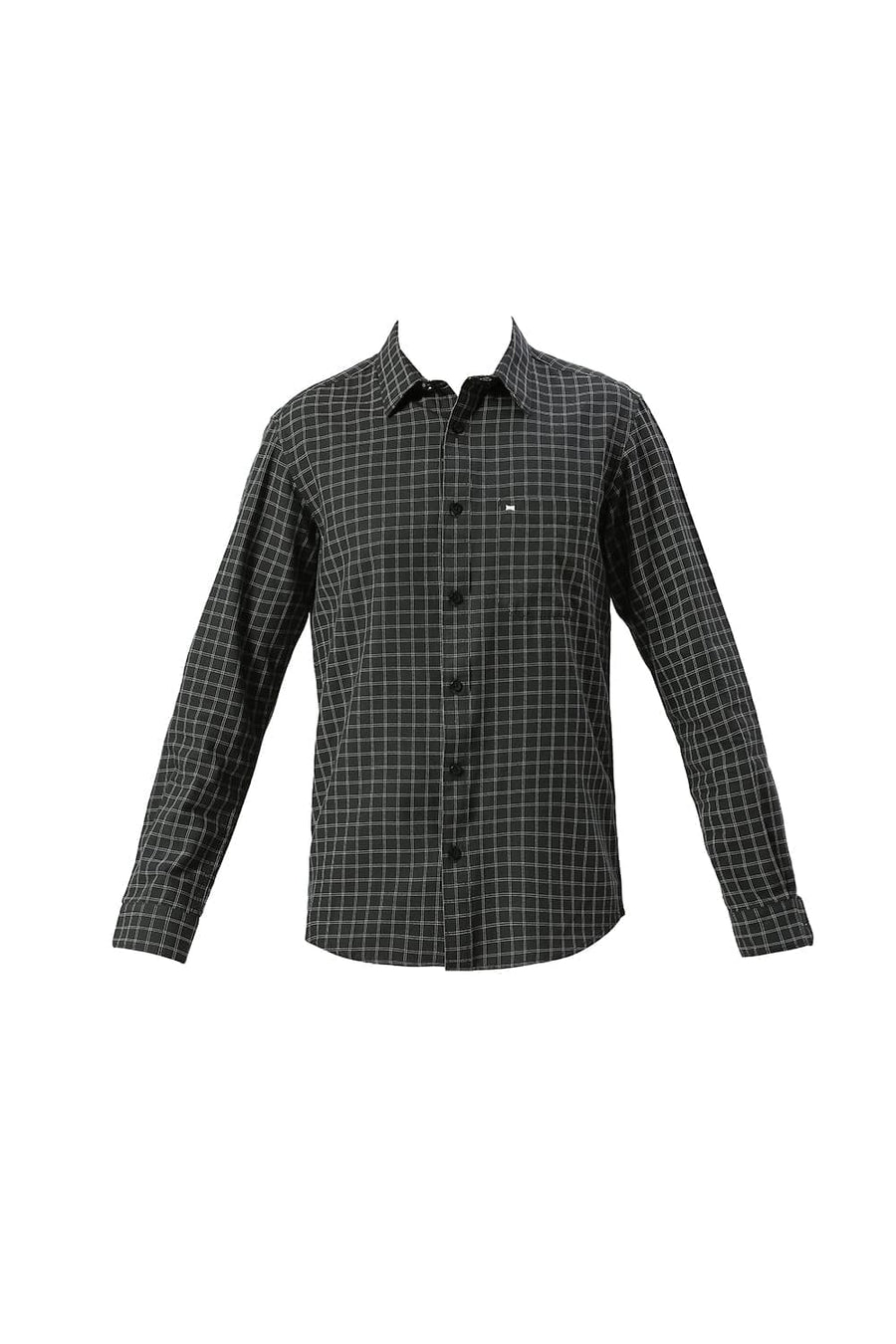 BASICS SLIM FIT IRON GREY COTTON TWILL CHECKS SHIRT