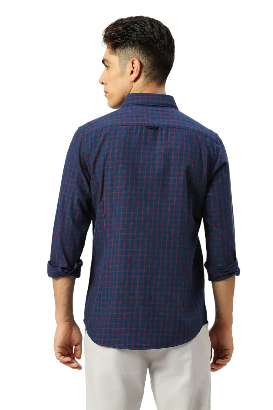 BASICS SLIM FIT IMPERIAL NAVY COTTON TWILL CHECKS SHIRT