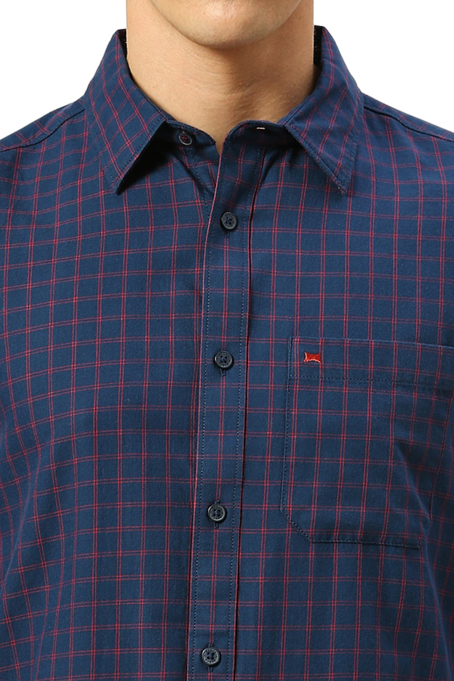 BASICS SLIM FIT IMPERIAL NAVY COTTON TWILL CHECKS SHIRT