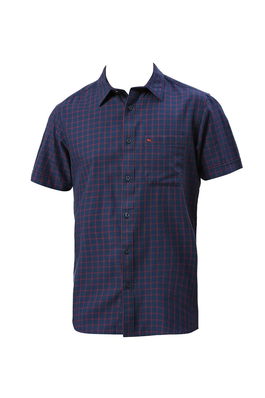 BASICS SLIM FIT IMPERIAL NAVY COTTON TWILL CHECKS HALFSLEEVES SHIRT