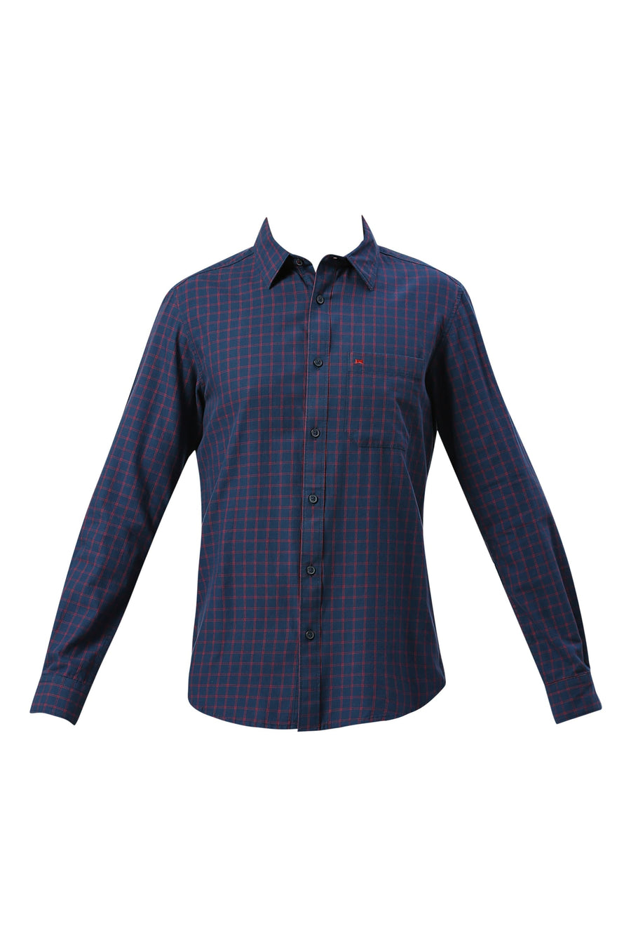 BASICS SLIM FIT IMPERIAL NAVY COTTON TWILL CHECKS SHIRT