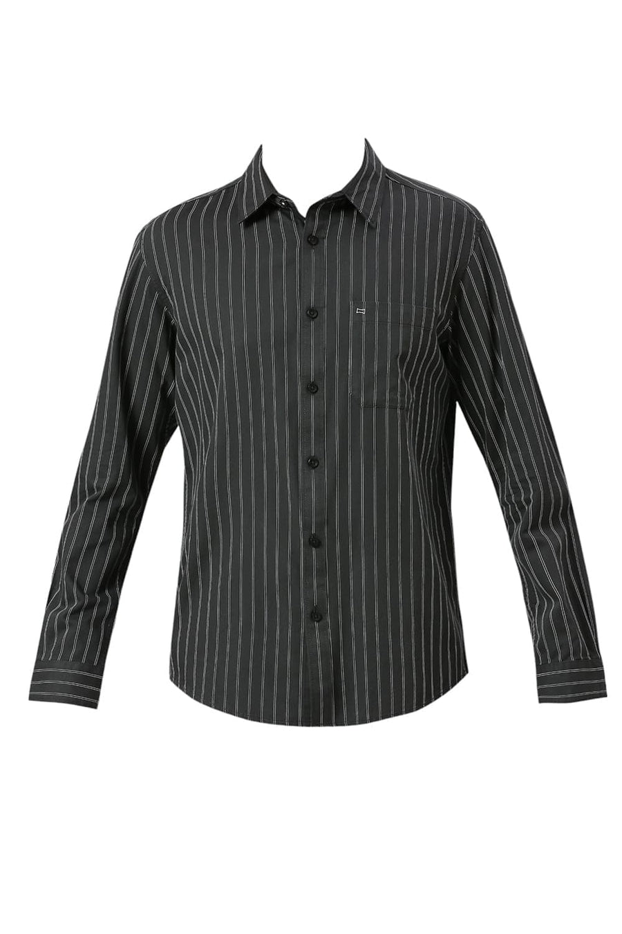 BASICS SLIM FIT ANTHRACITE GREY COTTON TWILL STRIPE SHIRT