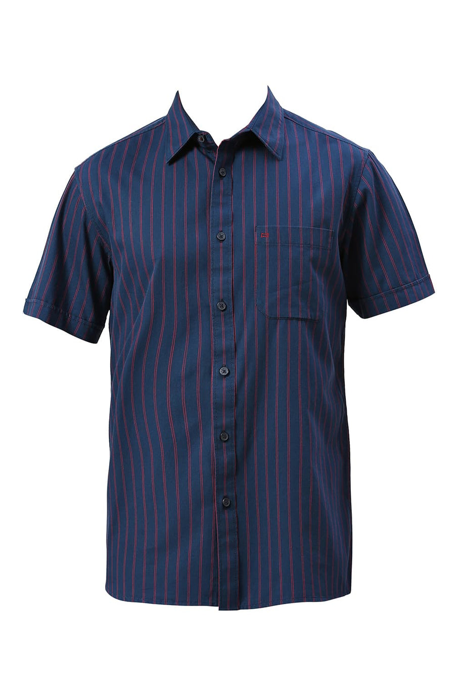 BASICS SLIM FIT MOONLIT NAVY COTTON TWILL STRIPE HALFSLEEVES SHIRT