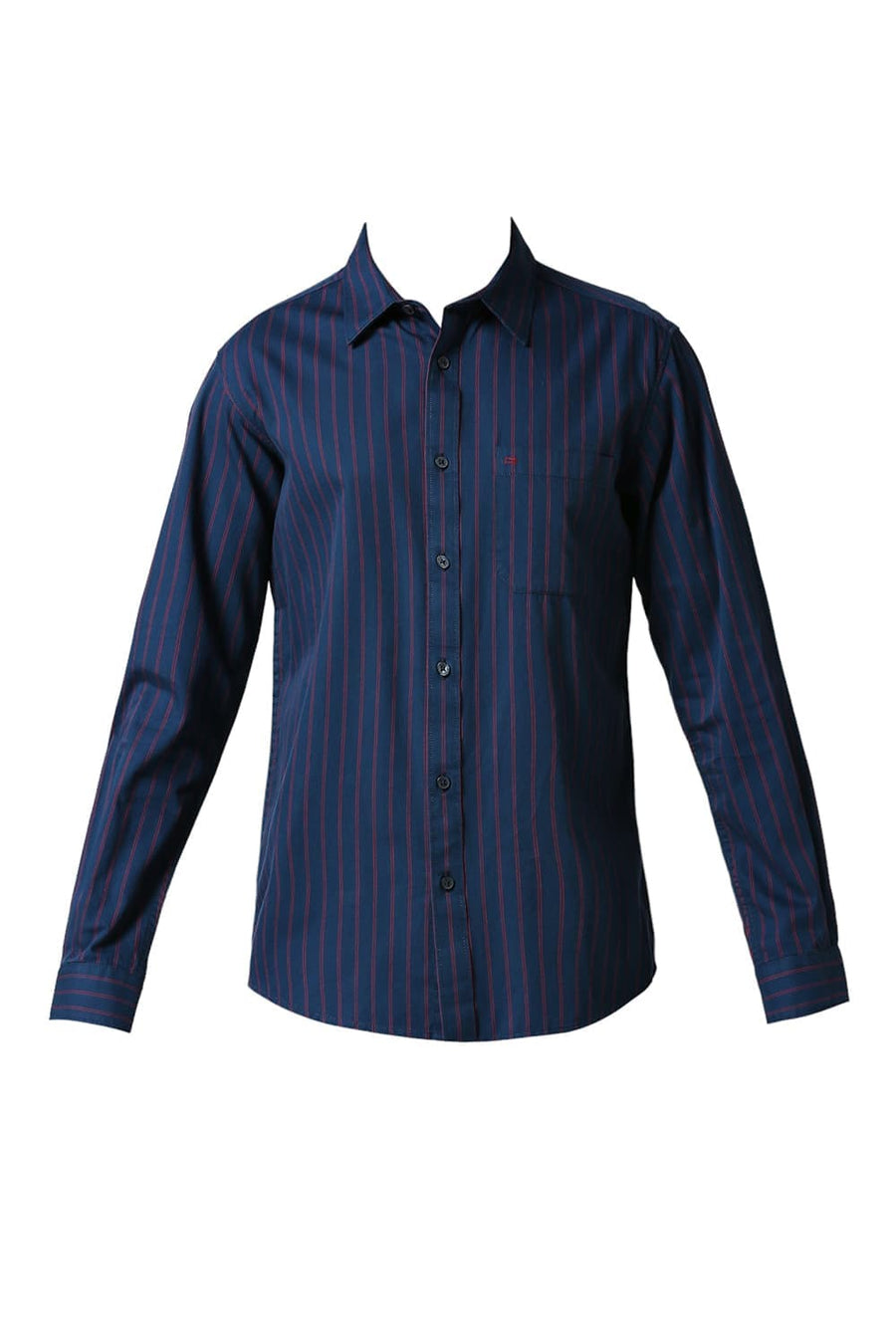 BASICS SLIM FIT MOONLIT NAVY COTTON TWILL STRIPE SHIRT