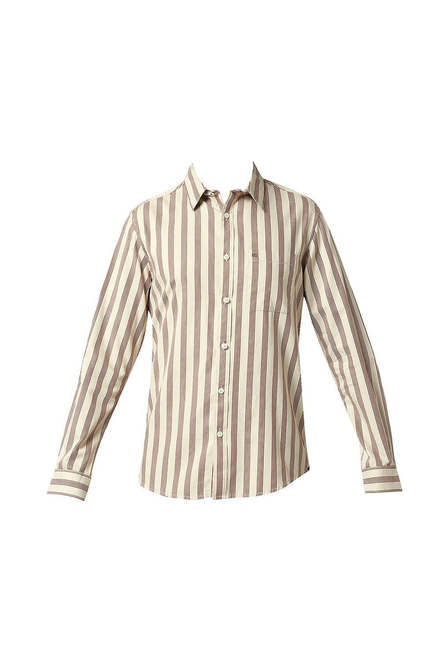 BASICS SLIM FIT EGGNOG BEIGE COTTON TWILL STRIPE SHIRT