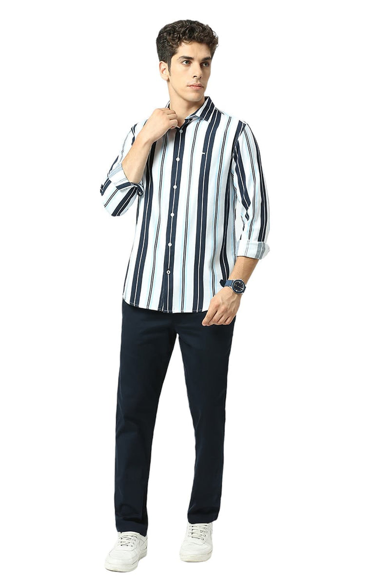 SLIM FIT COTTON VISCOSE TWILL STRIPE SHIRT