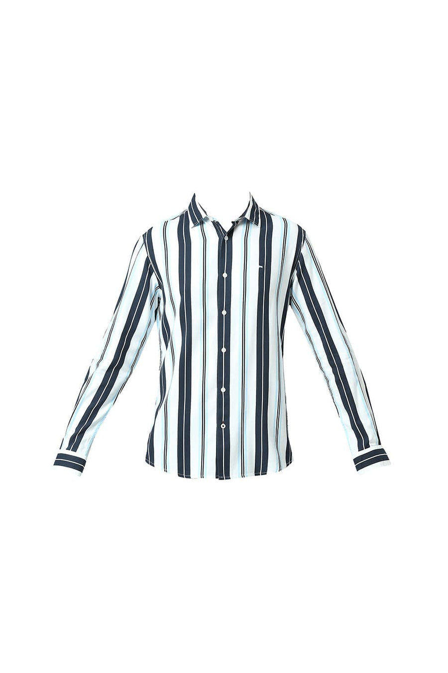 BASICS SLIM FIT INK NAVY COTTON VISCOSE TWILL STRIPE SHIRT