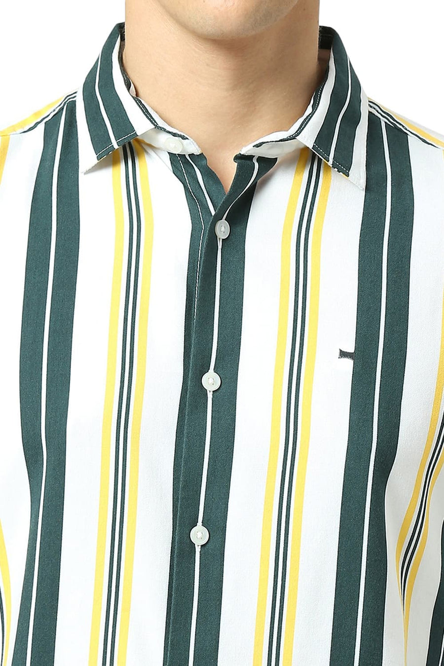 BASICS SLIM FIT SEA GREEN COTTON VISCOSE TWILL STRIPE SHIRT
