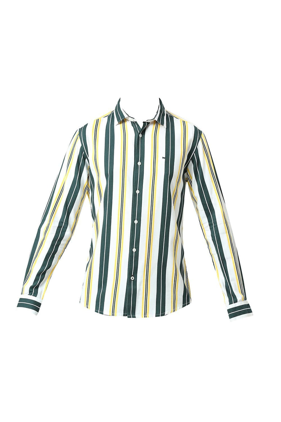 BASICS SLIM FIT SEA GREEN COTTON VISCOSE TWILL STRIPE SHIRT