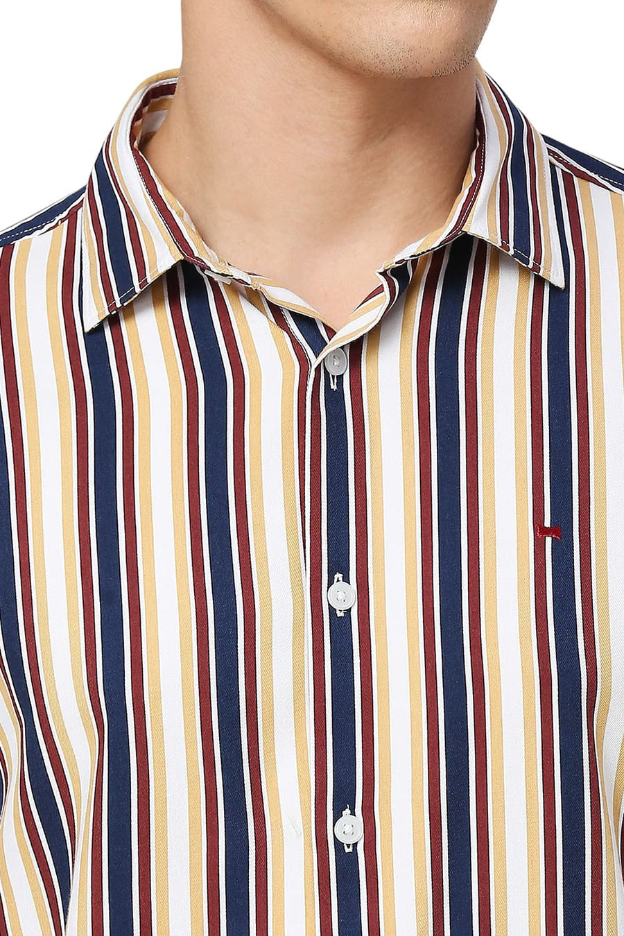 BASICS SLIM FIT OCEAN BLUE COTTON VISCOSE TWILL STRIPE HALFSLEEVES SHIRT