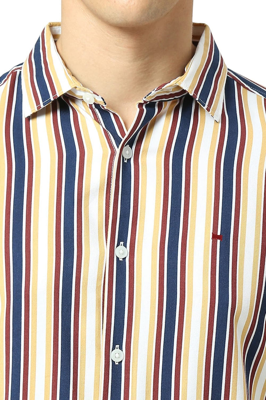 BASICS SLIM FIT OCEAN BLUE COTTON VISCOSE TWILL STRIPE SHIRT