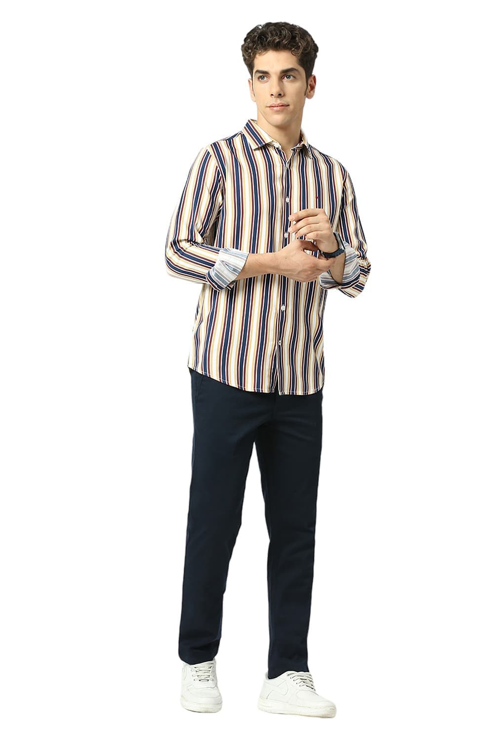 SLIM FIT COTTON VISCOSE TWILL STRIPE SHIRT