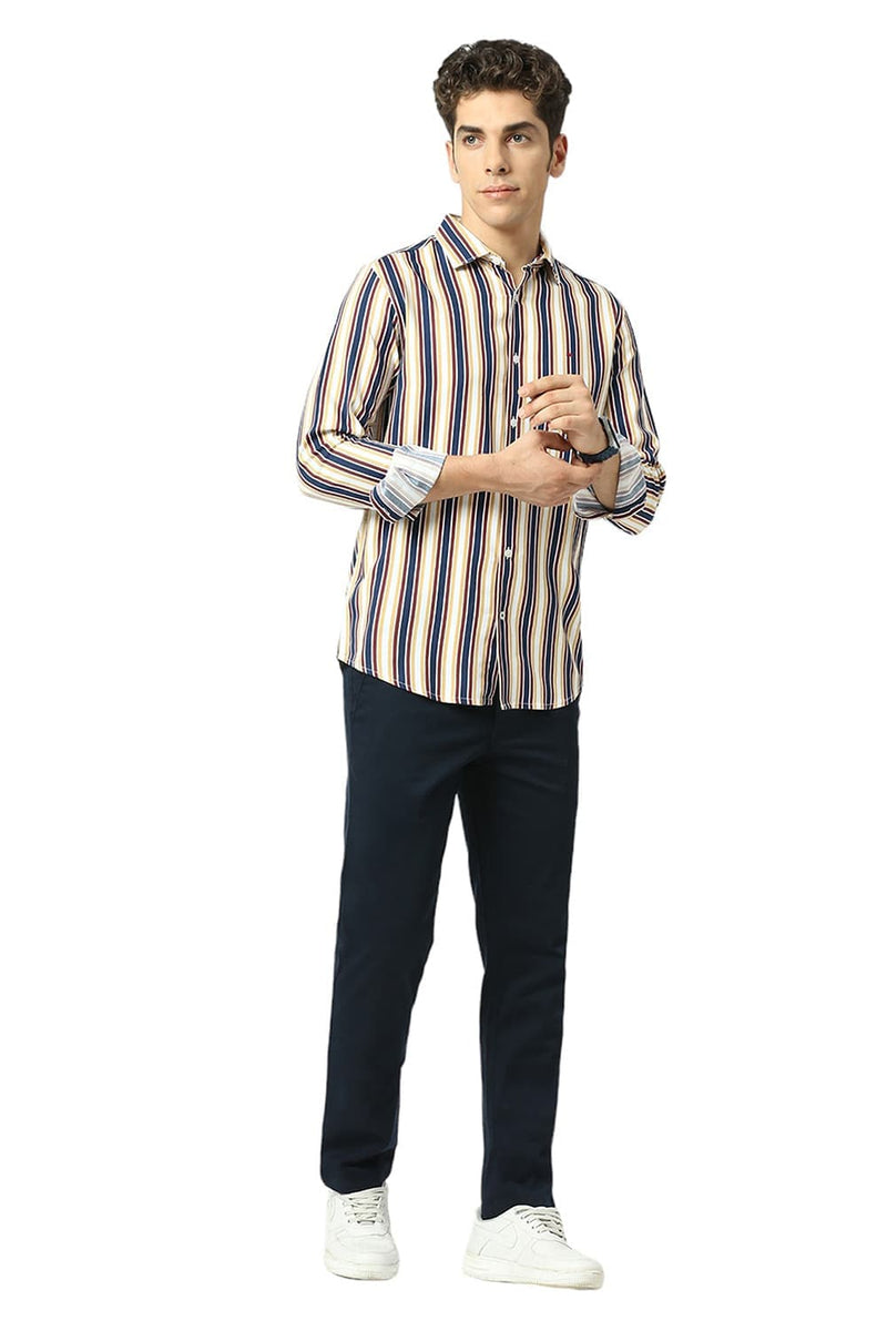 SLIM FIT COTTON VISCOSE TWILL STRIPE SHIRT