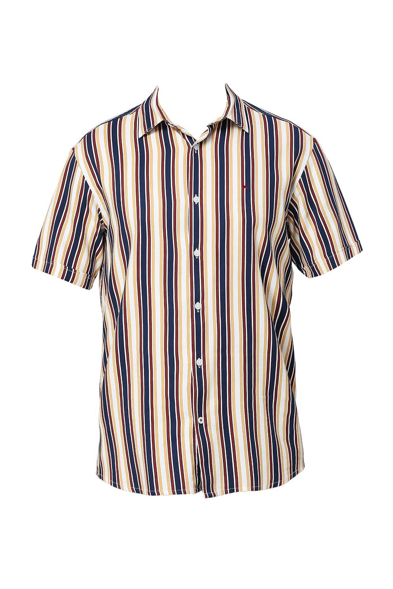 SLIM FIT COTTON VISCOSE TWILL STRIPE HALFSLEEVES SHIRT