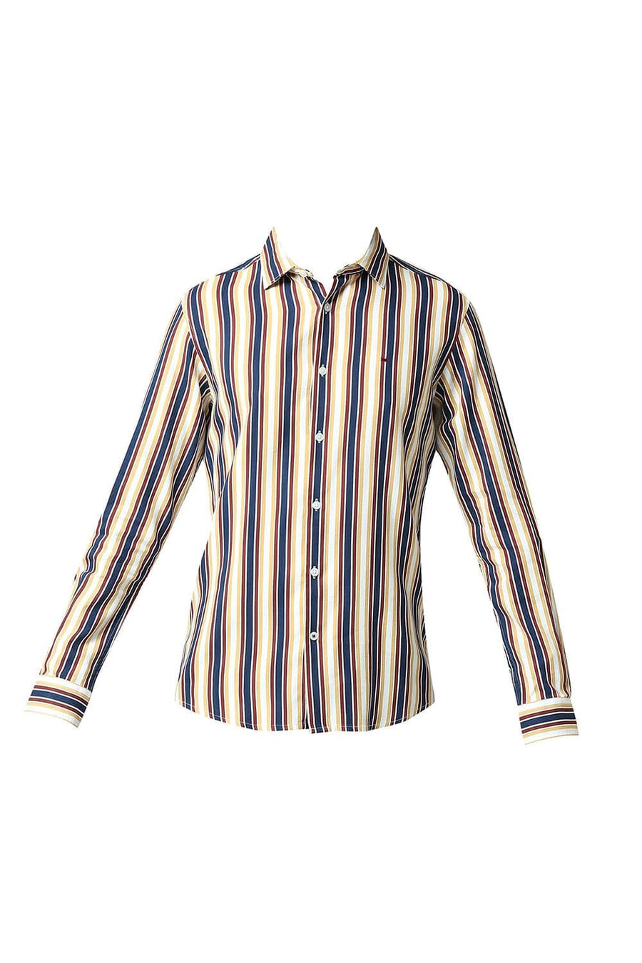 BASICS SLIM FIT OCEAN BLUE COTTON VISCOSE TWILL STRIPE SHIRT