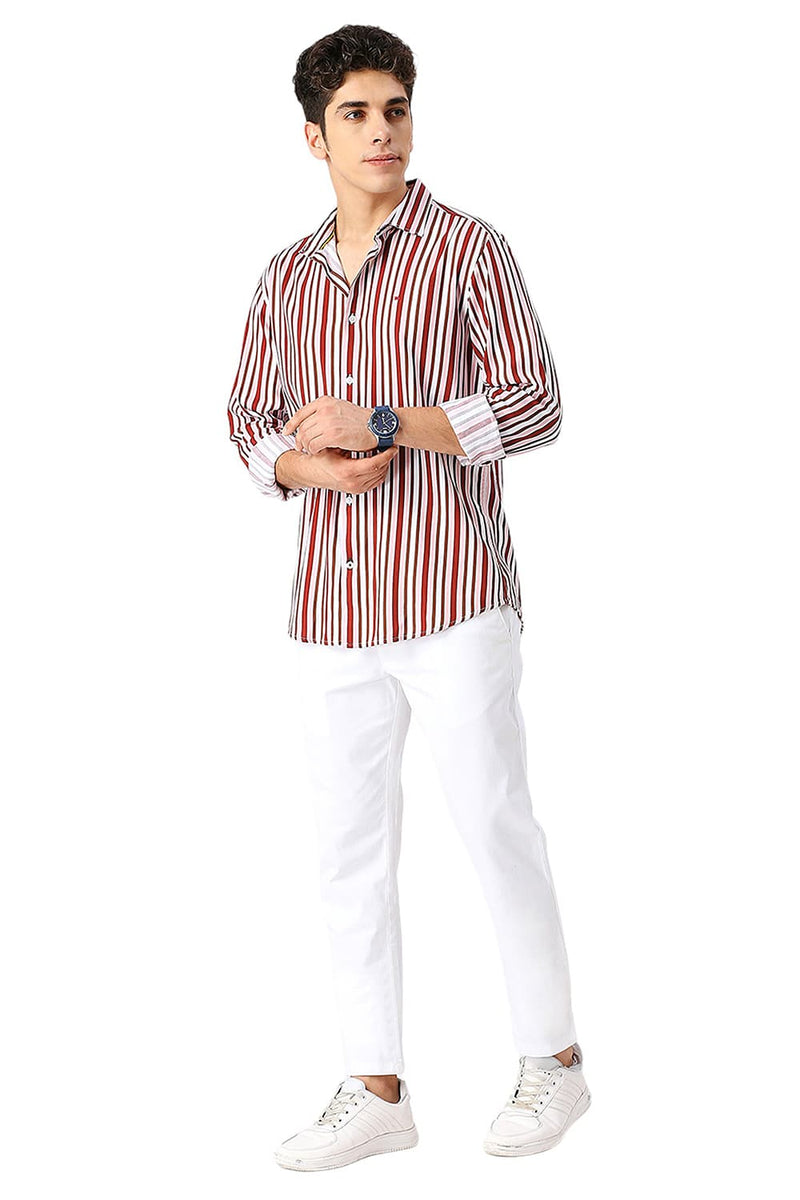 SLIM FIT COTTON VISCOSE TWILL STRIPE SHIRT