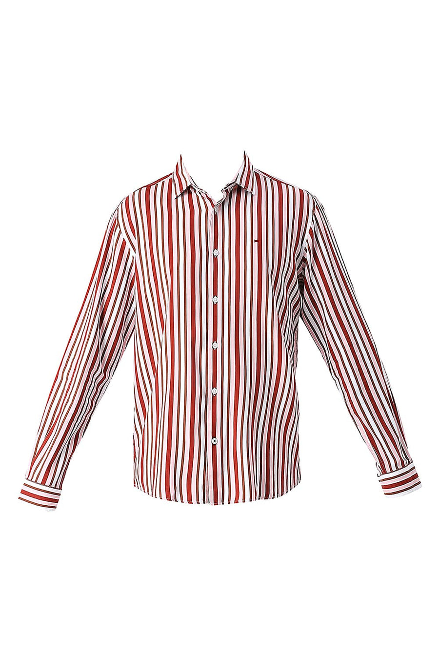 BASICS SLIM FIT MERLOT MAROON COTTON VISCOSE TWILL STRIPE SHIRT