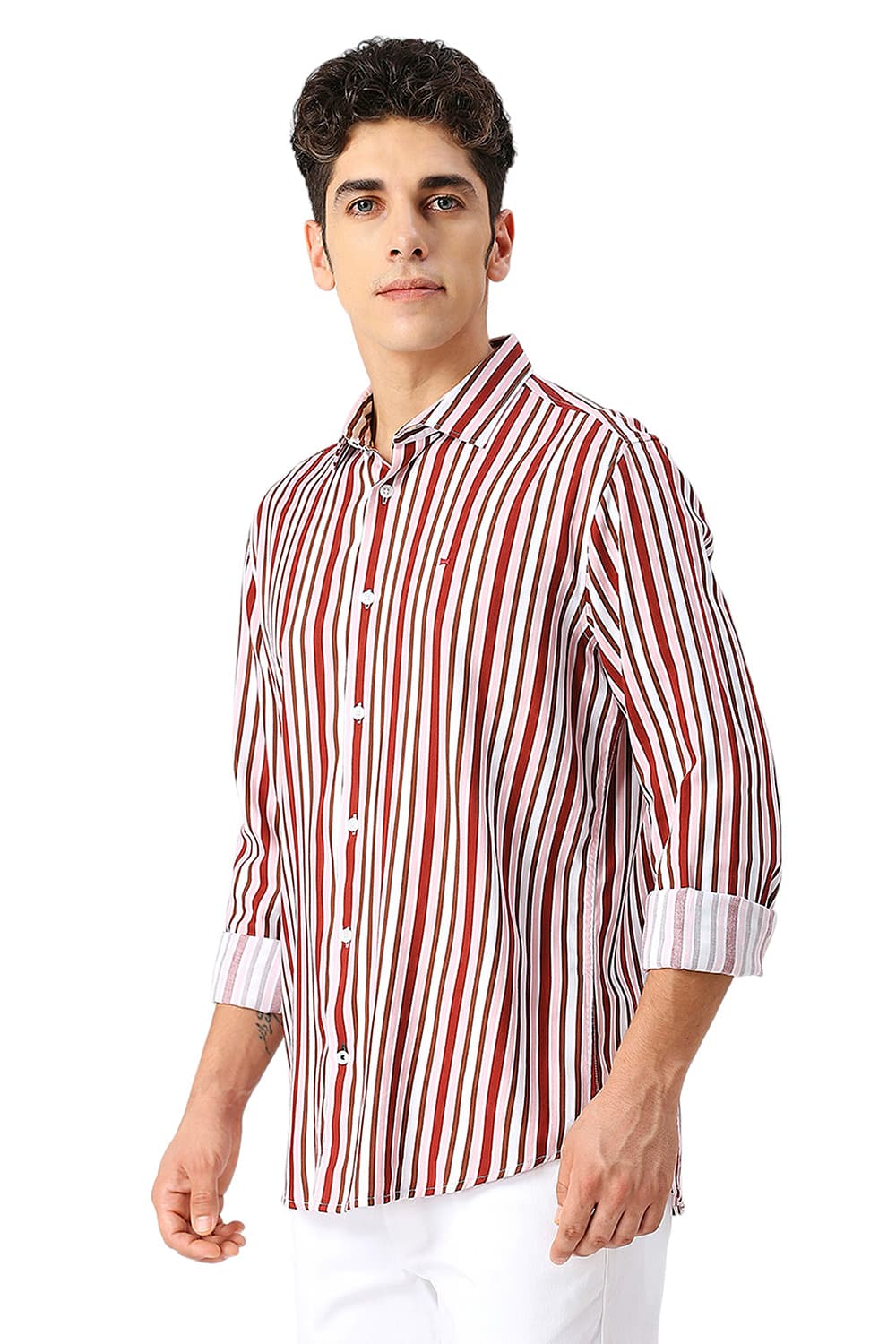 SLIM FIT COTTON VISCOSE TWILL STRIPE SHIRT