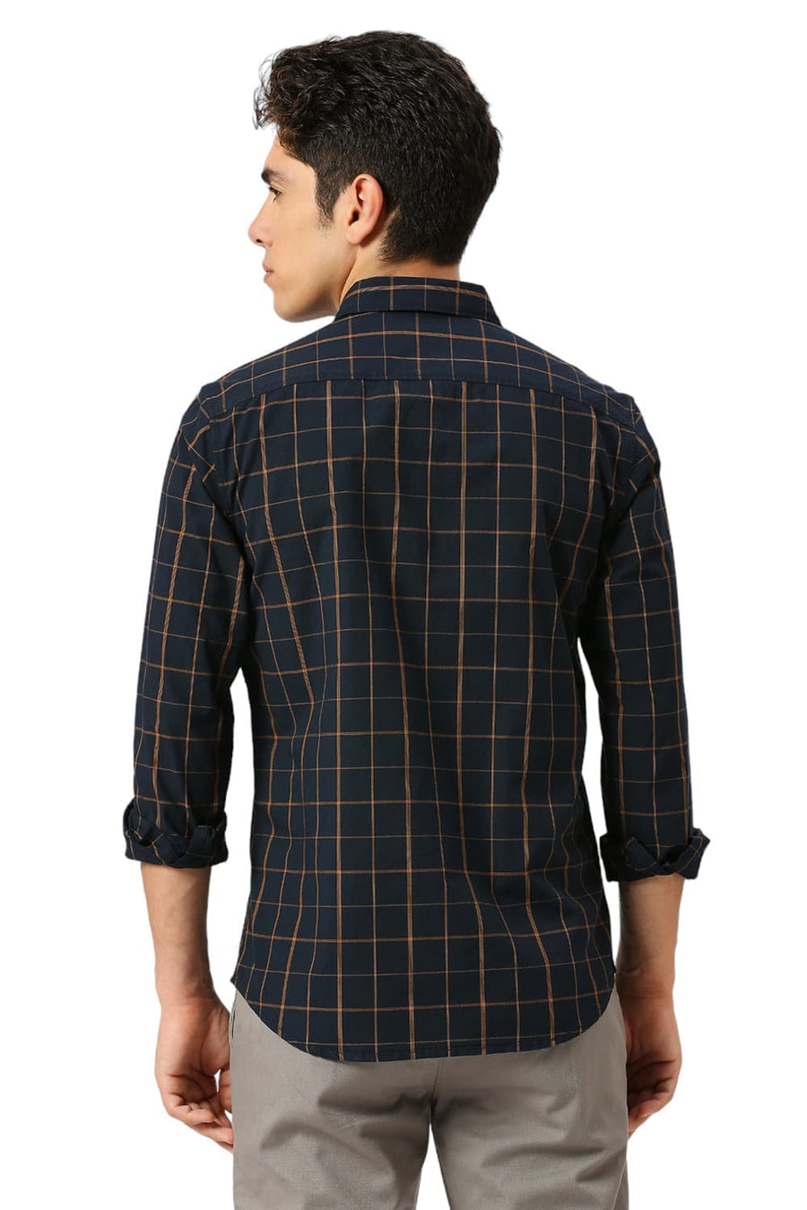 BASICS SLIM FIT INKWELL BLACK COTTON CHECKS SHIRT