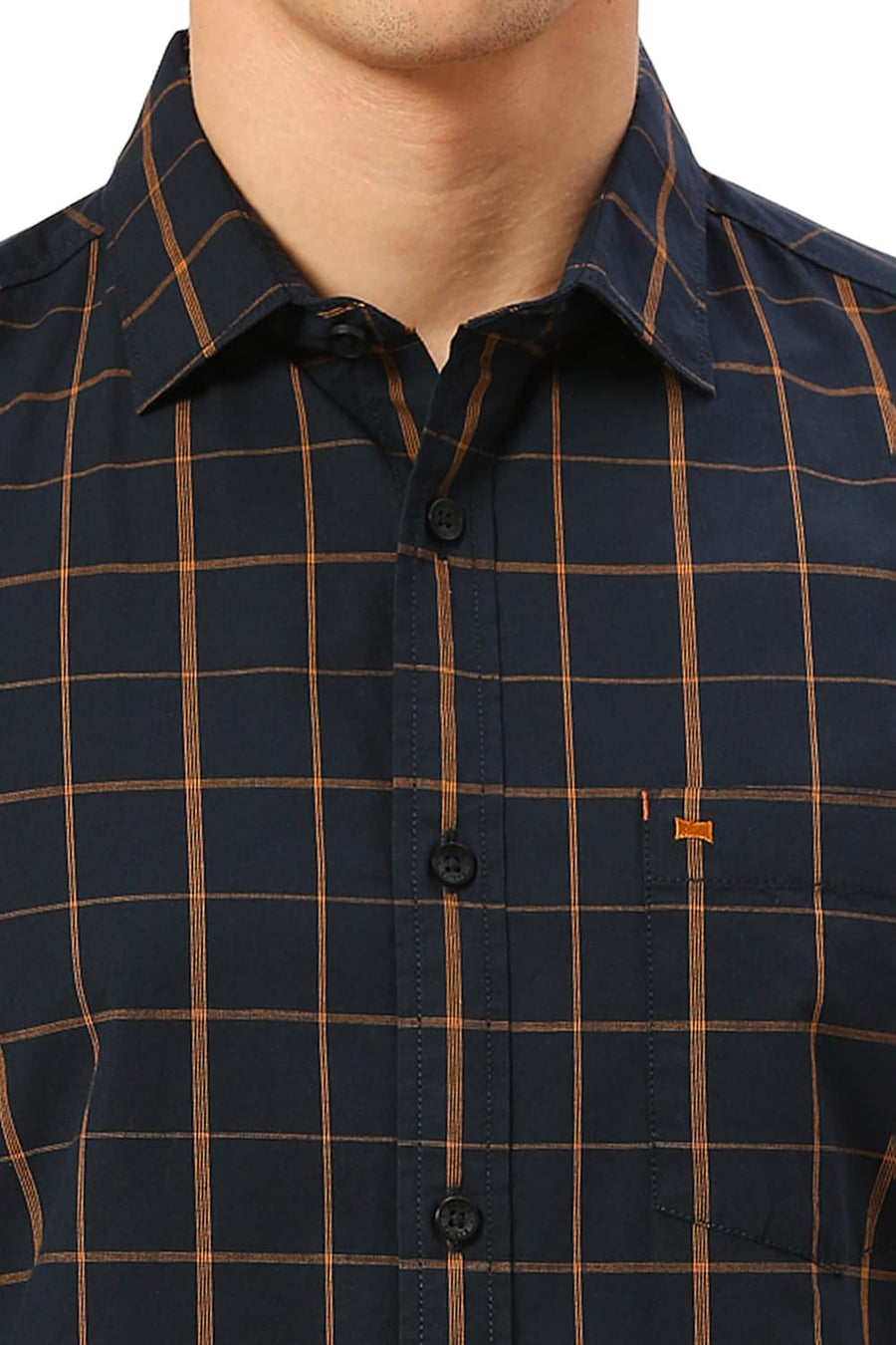 BASICS SLIM FIT INKWELL BLACK COTTON CHECKS HALFSLEEVES SHIRT