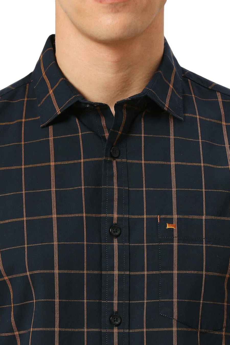 BASICS SLIM FIT INKWELL BLACK COTTON CHECKS SHIRT