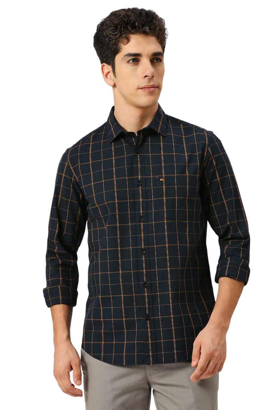 BASICS SLIM FIT INKWELL BLACK COTTON CHECKS SHIRT
