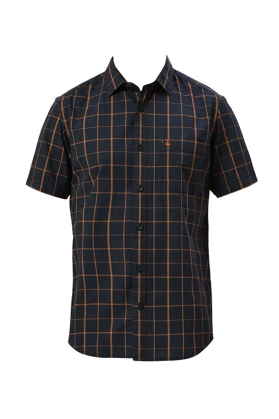 BASICS SLIM FIT INKWELL BLACK COTTON CHECKS HALFSLEEVES SHIRT