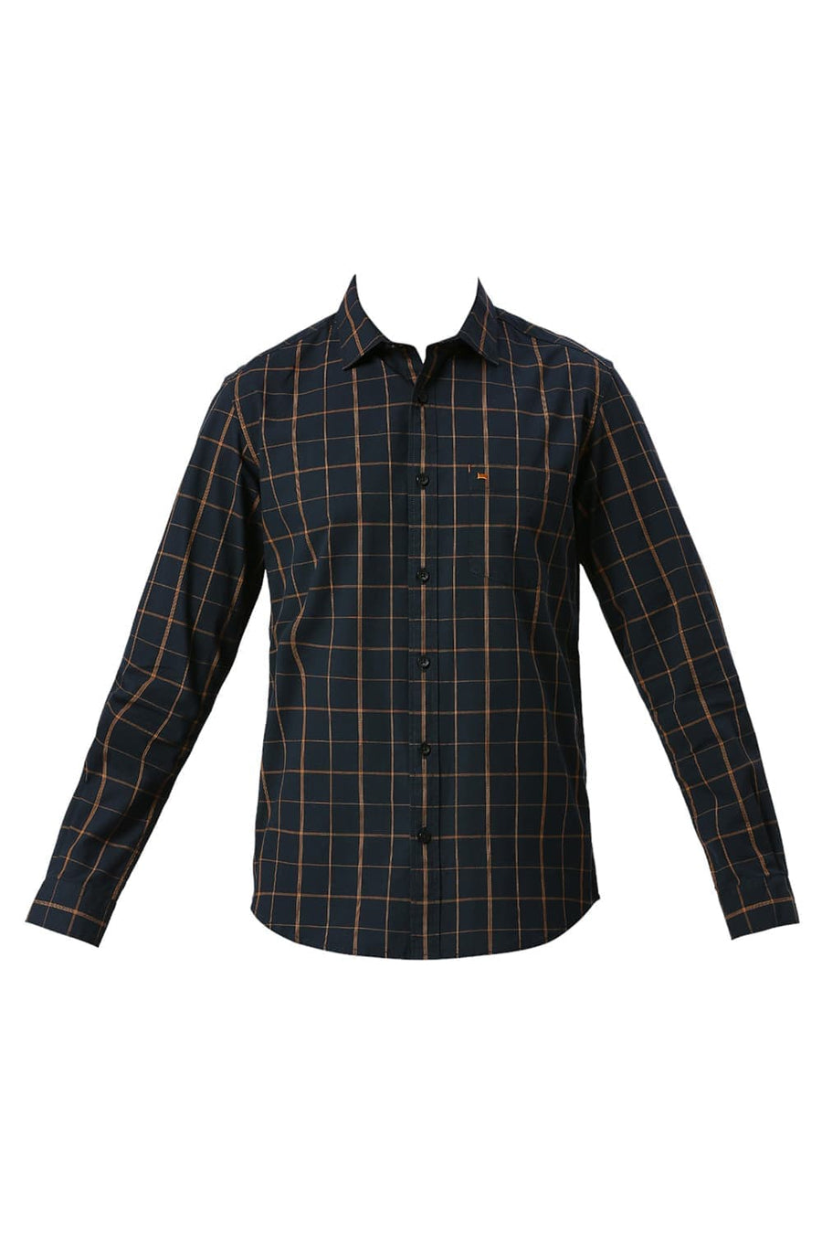 BASICS SLIM FIT INKWELL BLACK COTTON CHECKS SHIRT