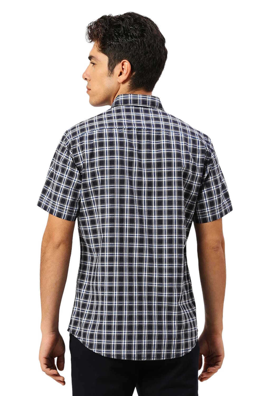 SLIM FIT COTTON CHECKS HALFSLEEVES SHIRT