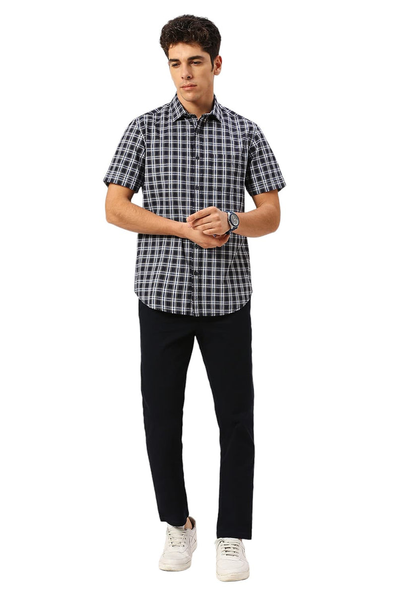 SLIM FIT COTTON CHECKS HALFSLEEVES SHIRT