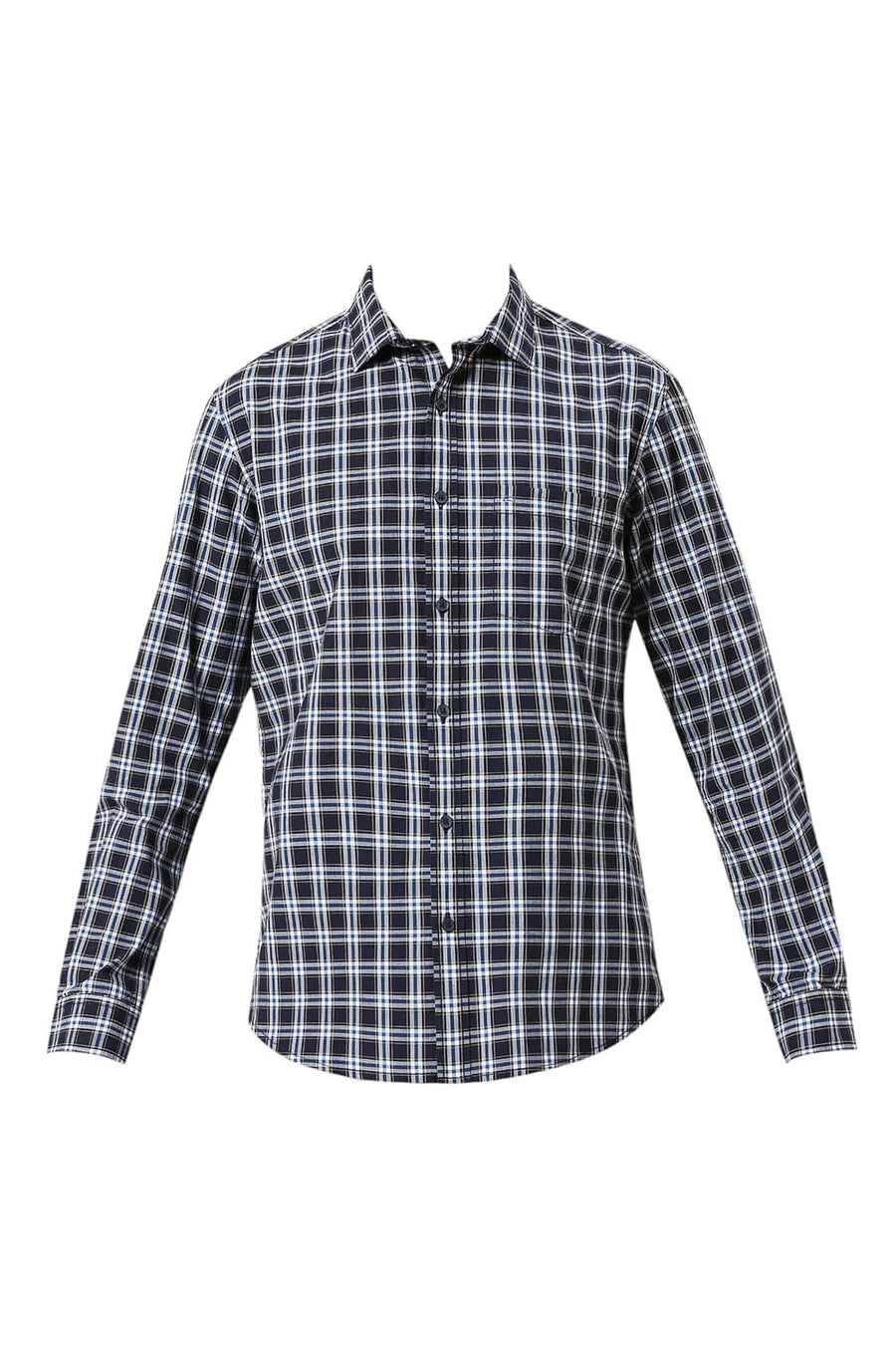 BASICS SLIM FIT OCEAN NAVY COTTON CHECKS SHIRT