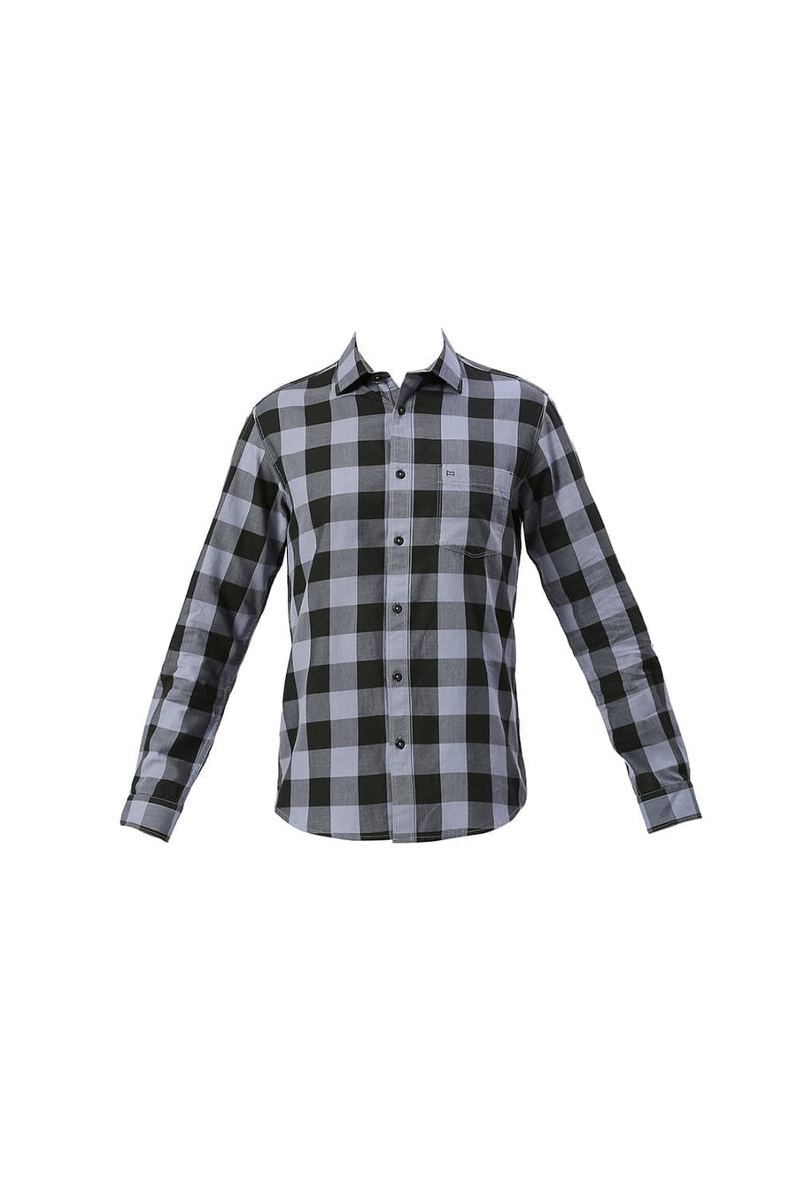 BASICS SLIM FIT GREY DAWN COTTON TWILL CHECKS SHIRT