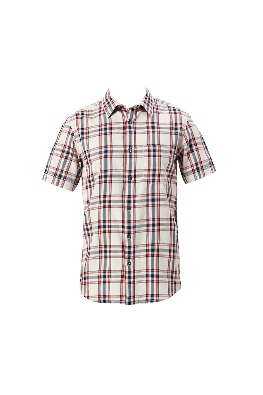 BASICS SLIM FIT ALMOST ECRU COTTON TWILL CHECKS HALFSLEEVES SHIRT