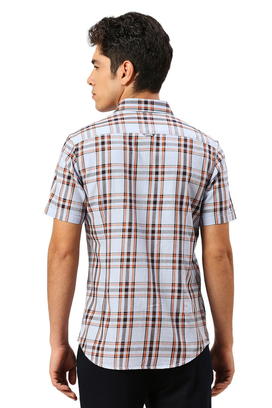 BASICS SLIM FIT BRUNNERA BLUE COTTON TWILL CHECKS HALFSLEEVES SHIRT